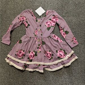 Cheeky Plum Floral Pink Striped Kids Dress